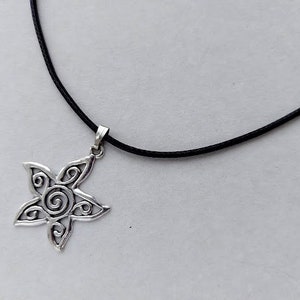 Silver spiral star necklace Black cord necklace Spiral galaxy Swirl vortex pendant Falling star charm Polar star  Gothic necklace 90s Grunge