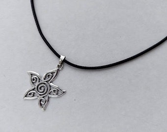Silver spiral star necklace Black cord necklace Spiral galaxy Swirl vortex pendant Falling star charm Polar star  Gothic necklace 90s Grunge