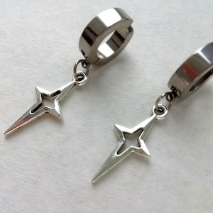 Silver star earrings Stainless steel hoop clip-on Gothic earrings Rock star’s girlfriend earrings No ear piercing Spike earrings Grunge Emo