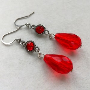 Anime earrings Cosplay earrings Red silver dangling drops Glass beads earrings Hypoallergenic minimalistic earrings Gift for her
