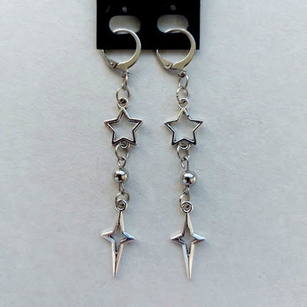 Silver star earrings Grunge jewelry hypoallergenic y2k goth edgy alt fairy punk aesthetic dangly chunky coquette minimalist Gift