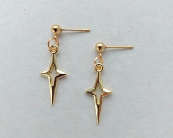 North star earrings Gold polar star earrings Stainless steel stud Gothic earrings Celestial earrings Rock star’s girlfriend earrings Grunge