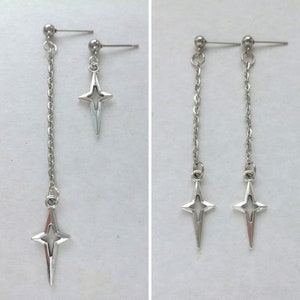 Asymmetrical star earrings Long  star earrings Silver chain earrings Gothic earrings Rock star’s girlfriend earrings Spike earrings Grunge