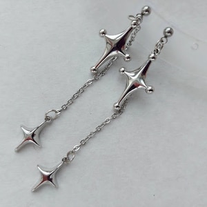 Silver star earrings North star earrings Celestial earring Gothic chain earring Hypoallergenic Falling star earring Y2k   Grunge style