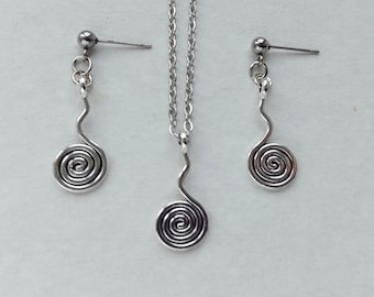 Srebrne spiralne kolczyki, spiralny naszyjnik, spiralna galaktyka, spirala skierowana w dół, gotyckie kolczyki w kształcie spirali, hipoalergiczne, styl grunge Y2K, prosty, hipisowski prezent