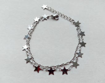 Celestial handmade bracelet Silver star gothic bracelet Double layer bracelet Starburst North star Falling star Goth Alternative Y2K