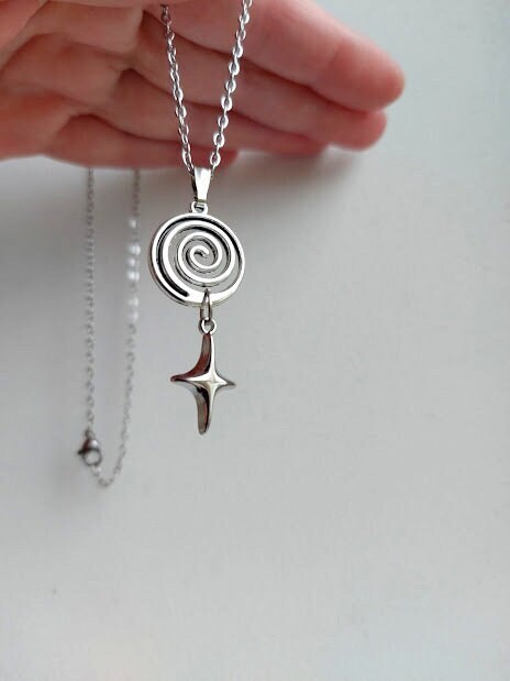 Silver Spiral Star Necklace Indie Whimsigoth Jewelry Spiral