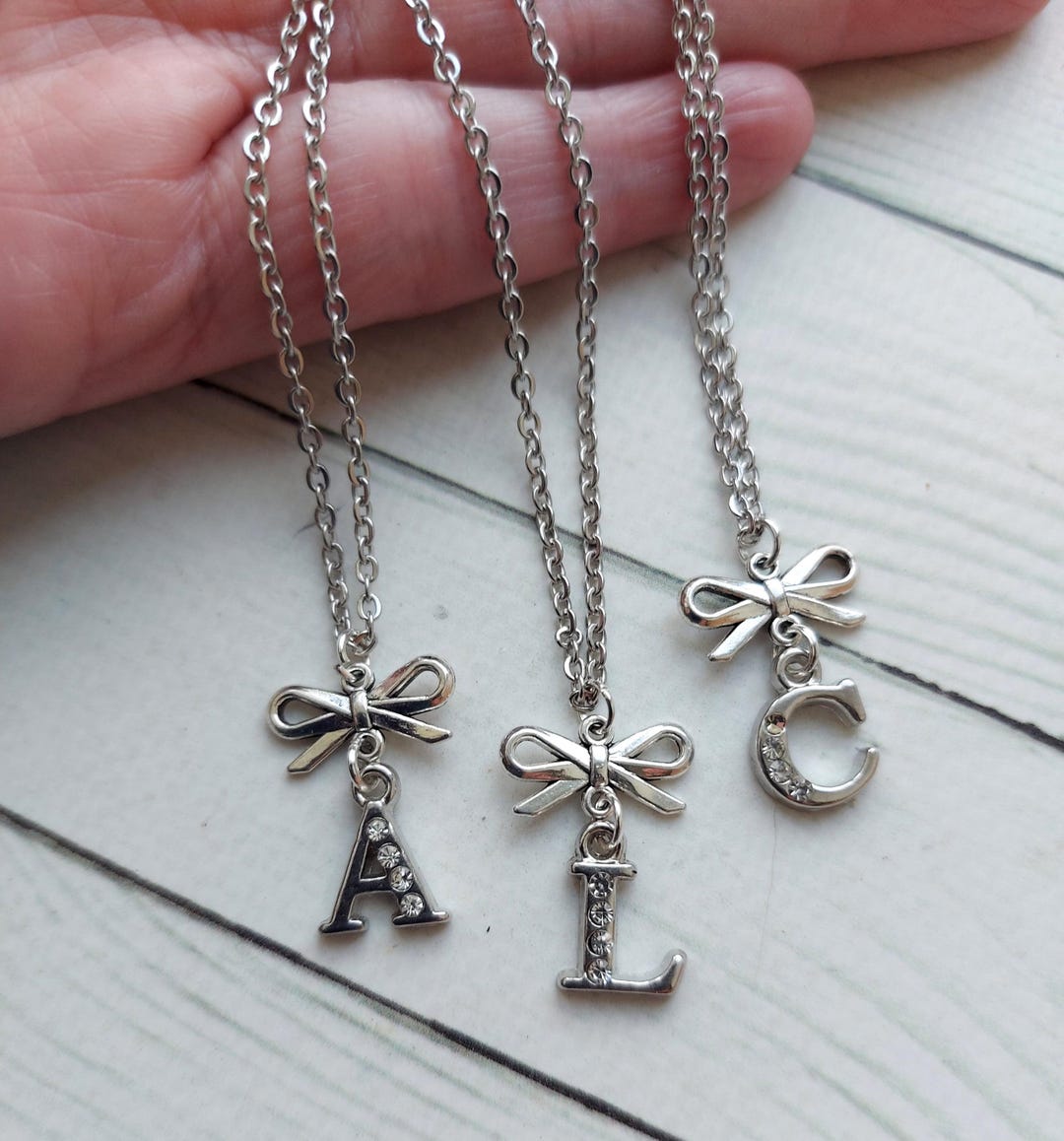 Bow Initial Necklace Initial Charm Monogram Necklace Pendant ...
