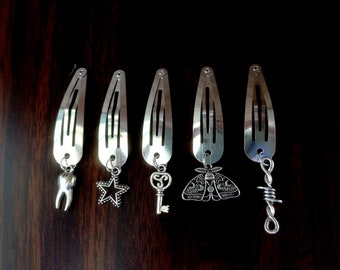 1 Pair metal hair clips Gothic star Barbed wire hair clips Moon moth hair clips Hairpin with skeleton key Tooth hair clip Harajuku  Goth