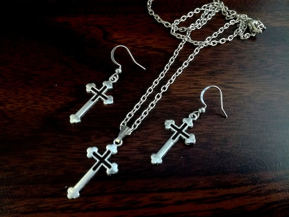 ハンドメイド ネックレス パンク グランジ 十字架 チェーン シルバー スパイク