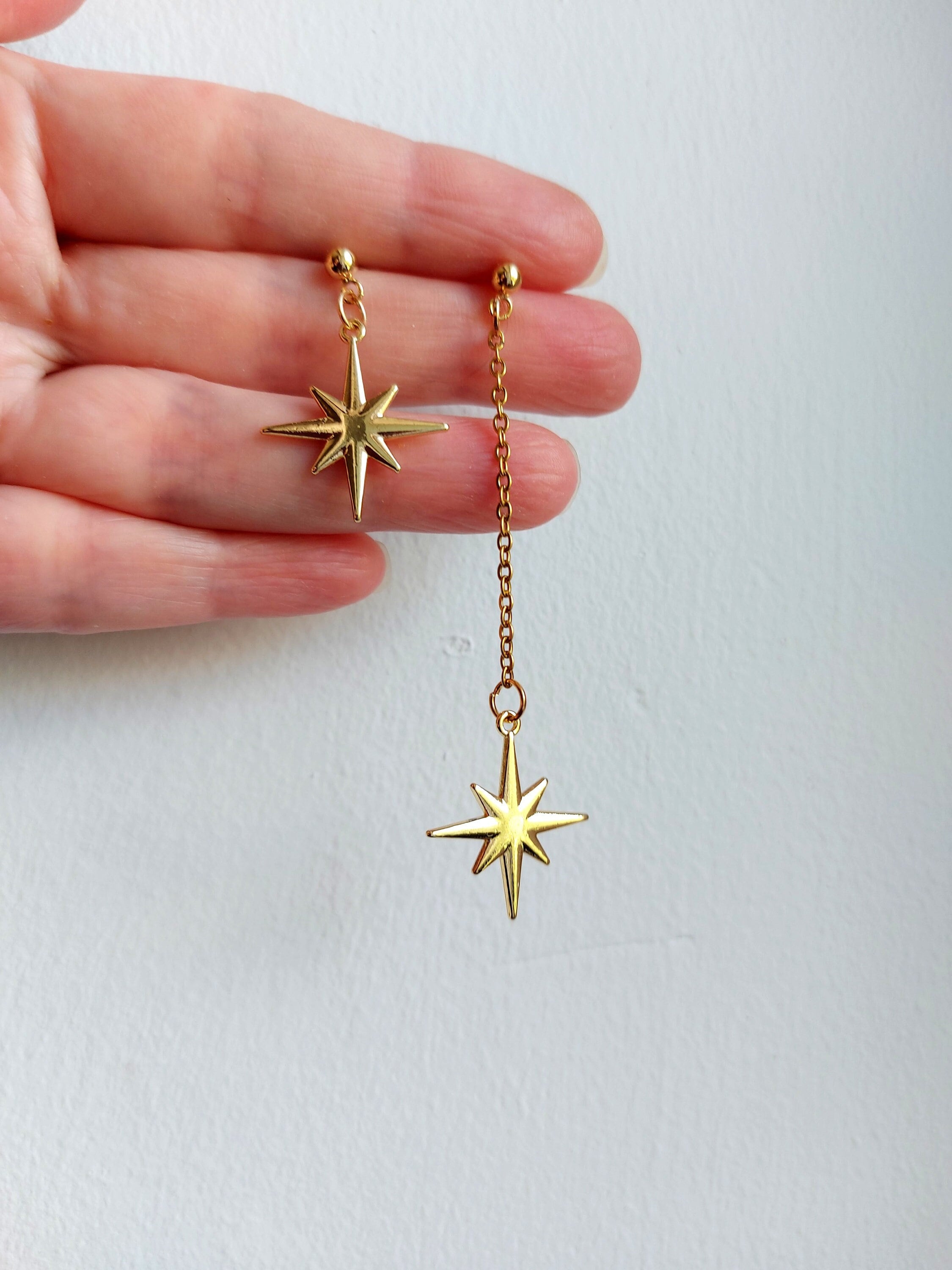 Asymmetrical star earrings North star earrings Silver polar star earrings Celestial earrings Stainless steel stud Gothic earring  Grunge Y2k