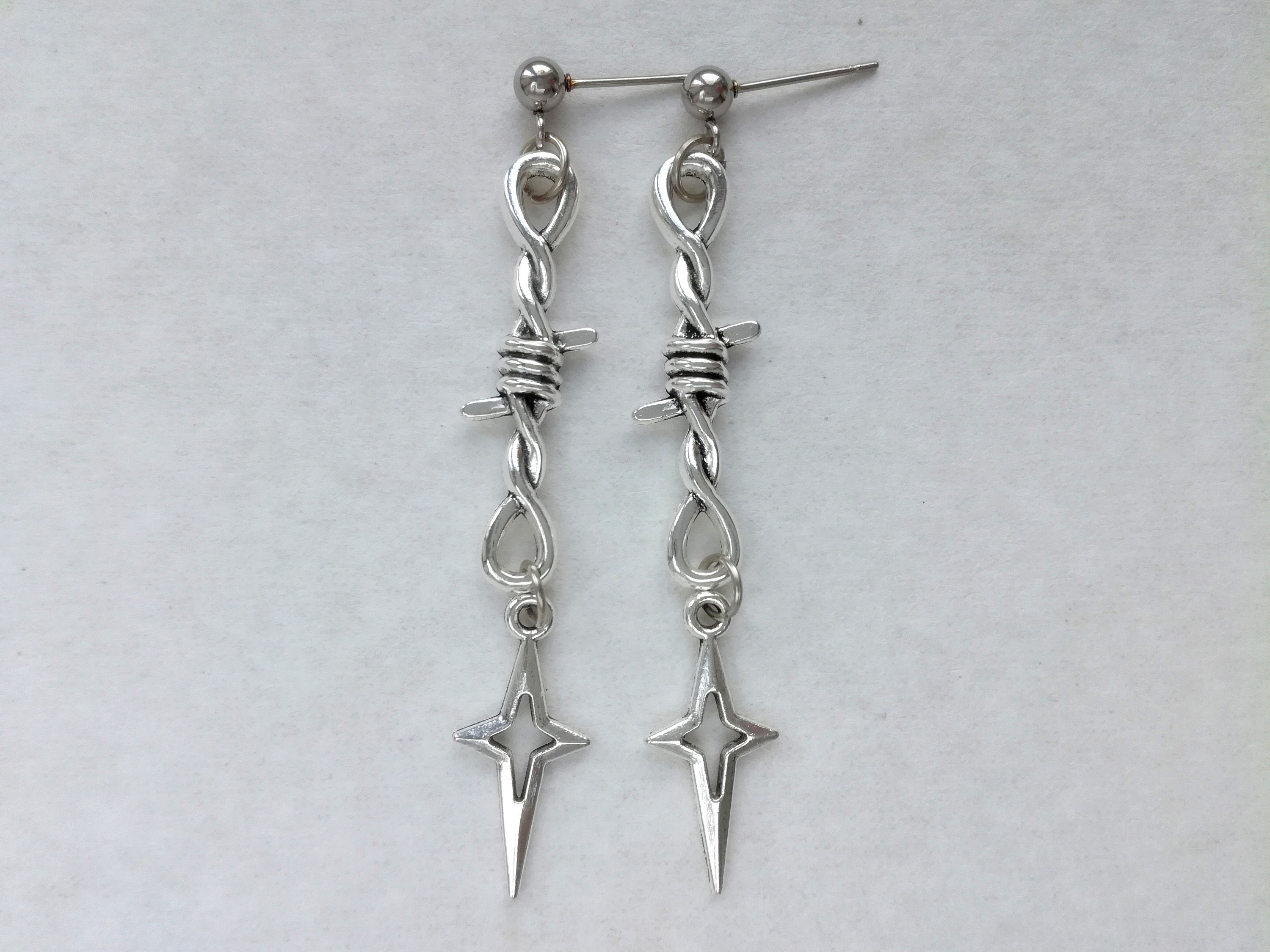 Barbed Wire Earrings Long Gothic Earrings Spike Earring Silver - Etsy