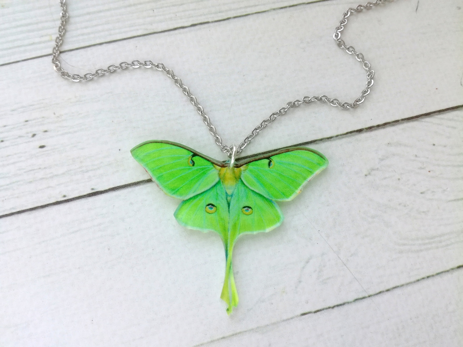 Moth Chain Acrylic Luna Moth Necklace Whimsical Luna Moth Necklace Stainless Steel ...