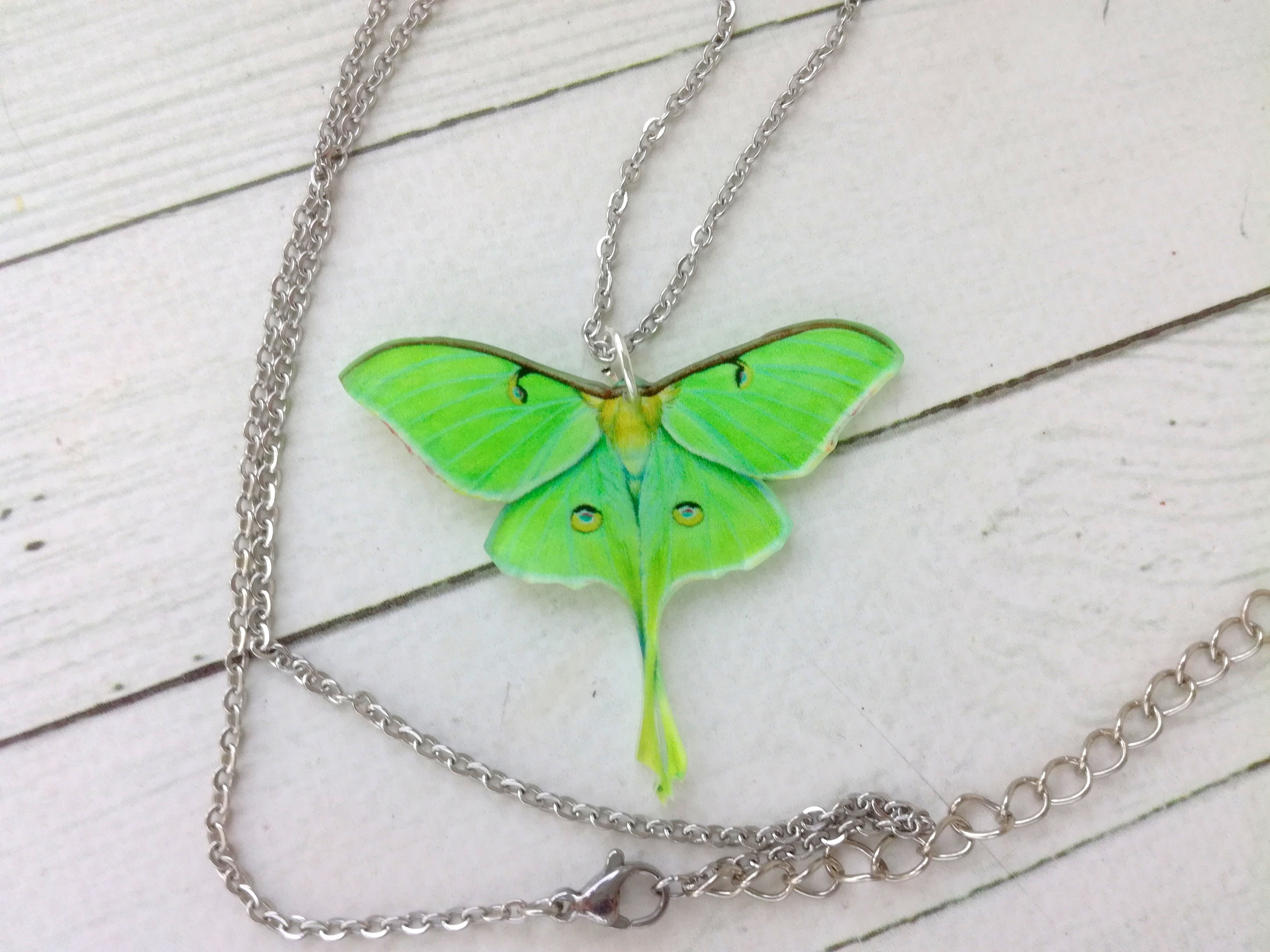 Moth Chain Acrylic Luna Moth Necklace Whimsical Luna Moth Necklace Stainless Steel ...
