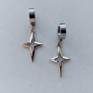 Punk star earrings Polar star Y2K hypoallergnic earrings Hoop silver star earrings Gothic earrings Grunge jewelry Indie style Gift for her