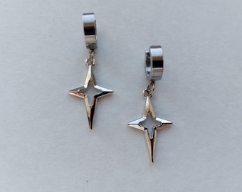 Punk star earrings Polar star Y2K hypoallergnic earrings Hoop silver star earrings Gothic earrings Grunge jewelry Indie style Gift for her