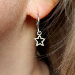 Gothic star earrings Silver hoops earrings Galaxy celestial earrings Polaris Hypoallergenic earrings Grunge Y2K Minimalist Gift for her