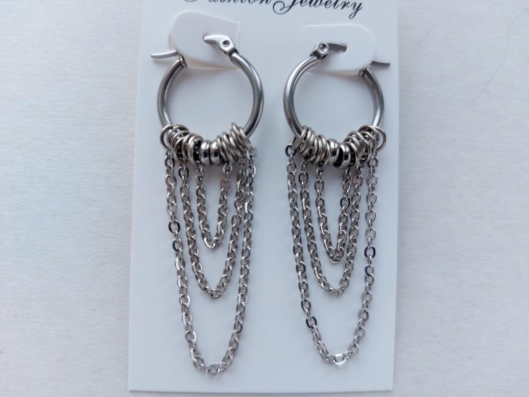 Silver Hoop Earrings Chain Earrings Punk Huggie Earrings Unisex Hypoallergenic Goth Y2K Grunge Gothic Hippie Punk Style Gift for Her for Him - Etsy Japan