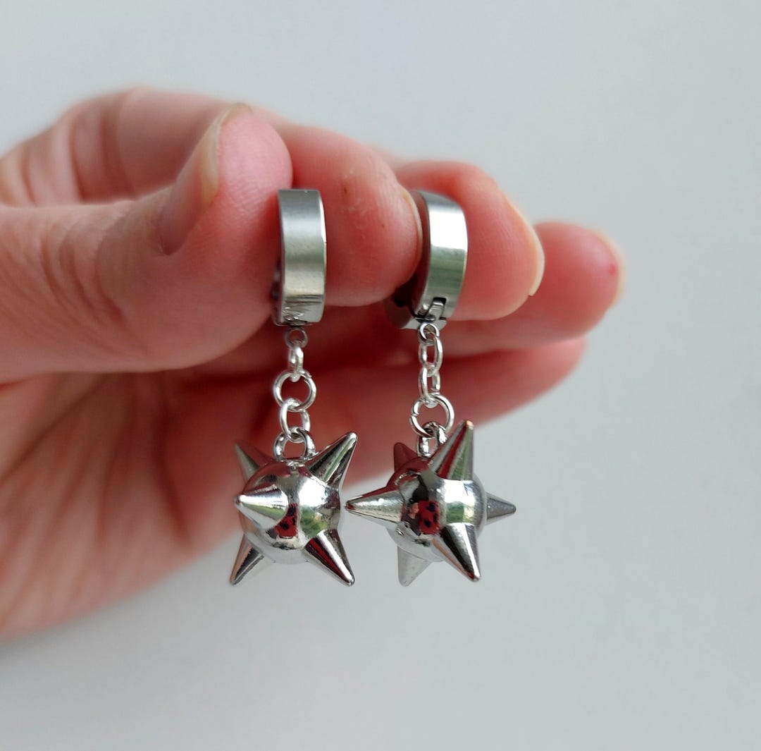 Gothic Spike Ball Earrings Silver Flail Earrings Punk Rock Earrings Hypoallergenic Hoop Earrings Y2K Spiked Ball Choker Grunge Jewelry Gift - Etsy Japan