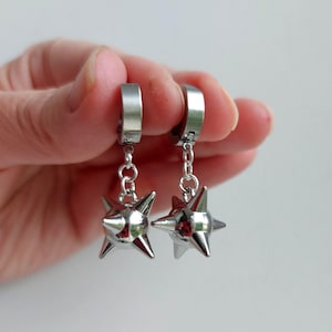 Gothic spike ball earrings Silver flail earrings Punk rock earrings Hypoallergenic hoop earrings Y2K Spiked Ball Choker Grunge jewelry Gift