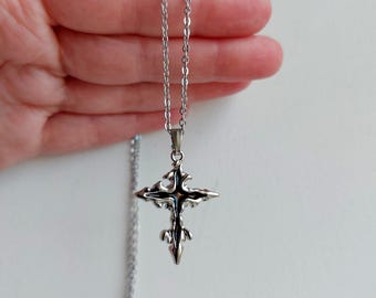 Gothic cross necklace Silver black goth cross Unisex Stainless steel chain No rust tarnish Grunge Punk style Gift Ideas Birthday present