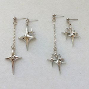 Asymmetrical star earrings Silver shooting star earrings Stainless steel stud Gothic earrings Rock star’s girlfriend earrings Grunge style