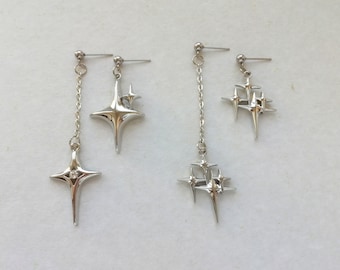 Asymmetrical star earrings Silver shooting star earrings Stainless steel stud Gothic earrings Rock star’s girlfriend earrings Grunge style