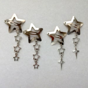 Silber Stern Haarspangen 1 Paar Metall Haarspangen Fallende Stern Haarnadel Sternschnuppe Gothic Haarspangen Harajuku Grunge Schmuck Goth Punk Stil