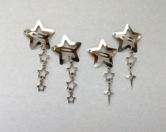 Silver star hair clips 1 Pair metal hair clips Falling star hair pin Shooting star gothic barrettes Harajuku Grunge jewelry Goth Punk style