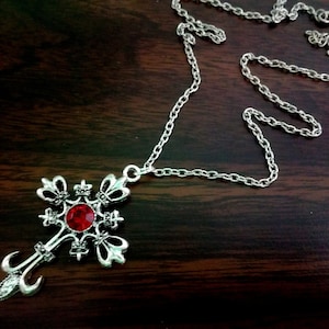 Silver goth cross necklace Gothic cross necklace Vintage cross Vampire large silver cross Red rhinestone cross Witchy jewelry  Pagan Wiccan