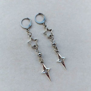 Celestial star earrings Grunge jewelry hypoallergenic y2k goth edgy alt fairy punk aesthetic dangly chunky coquette statement Silver star