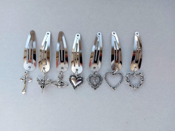 1 Pair metal hair clips Gothic spike heart Skull moth hair clips Vintage cross Saturn orb hair clips  Harajuku Grunge Goth Devil Punk style
