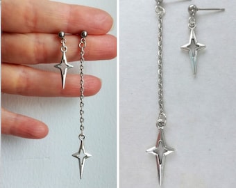 Asymmetrical star earrings Silver star earrings Stainless steel stud Gothic earrings Rock star’s girlfriend earrings Spike earrings Grunge