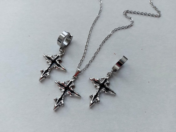 Silver Goth Cross Necklace Unisex Stainless Steel No Tarnish