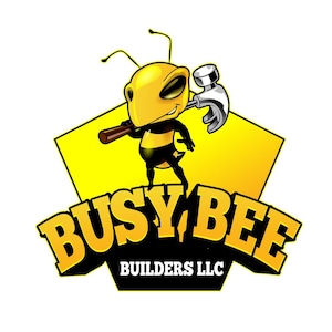 Konstruktion Vorgefertigtes Logo, Busy Bee Baumeister Logo, Cartoon Unternehmer Logo Design, lustiges Hammer Bee Branding, Hausreparatur Logo