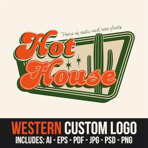 Progettazione del logo occidentale – Marchio personalizzato retrò con stile cactus e deserto – Logo vintage per negozi di piante e attività creative