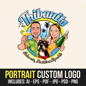 Custom Portrait Logo – Illustrated Family, Couple & Pet Caricature Logo for Vacation Homes, Personal Brands and Special Gifts