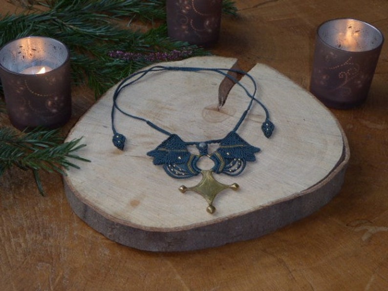 micro macram\u00e9 blue cross Berber agadez cross southern Tuareg cross for women