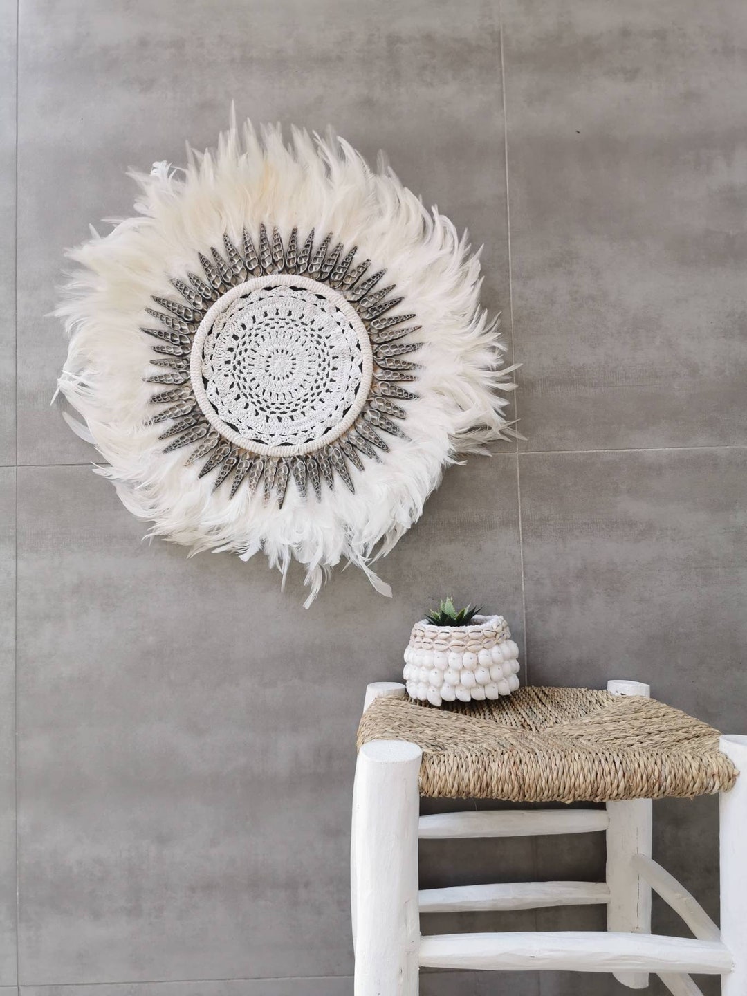Juju hat vert d'eau – Plumes camerounaises 50 cm - déco murale