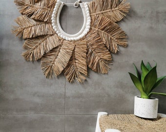 Wall decoration in natural fibers and shells - height 40 cm width 60 cm