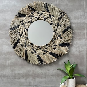 Juju Hat jujuhat XL in natural braided water hyacinth fibers diameter 70 cm with mirror 30 cm - Luna model