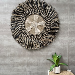 Juju Hat jujuhat XL in natural braided water hyacinth fibers diameter 70 cm with braided center and shells - Sacha model