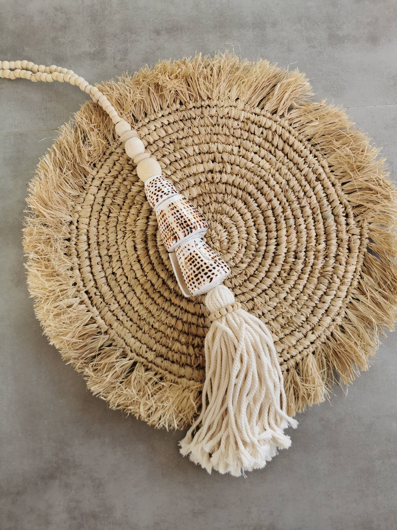 Embrase de Rideau ou Pompon Porte avec 3 Gros Coquillages Tigre - Coloris Naturel 65 cm