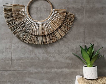Wall decoration in natural fibers with white braiding - width 60 cm