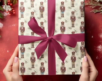 Nutcracker Pattern Wrapping Paper | Vintage Holiday Toys, Cream Background