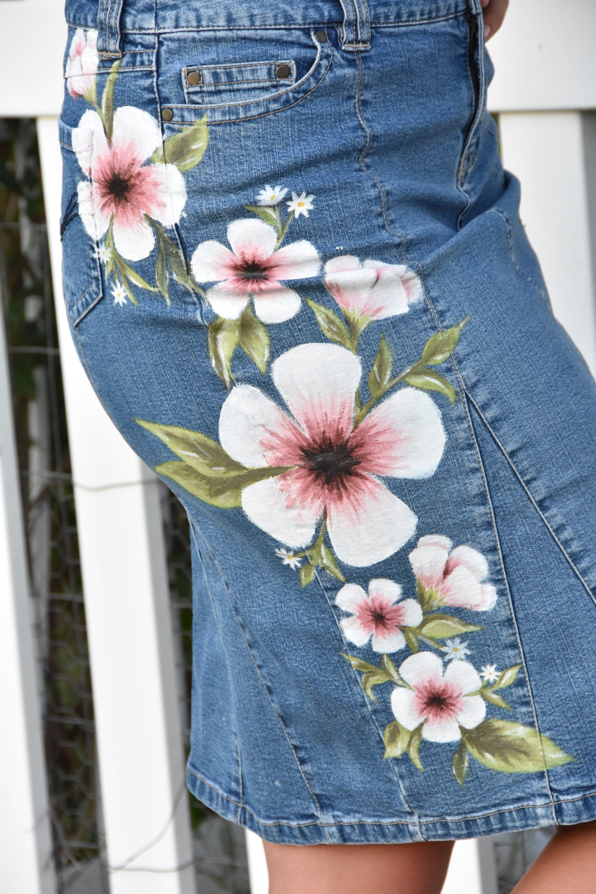 スカート Blue Flower Denim Skirt Blue Flower Denim Skirt