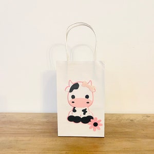 Cow Birthday Loot Bags, Pink Cow Party Treat Bags, 1st Birthday Favour Bags (pack of 10)