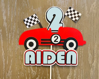 Race Car Theme "2" Cake Topper - Acrylic Birthday Decoration For 2nd Birthday Or Car Themed Party