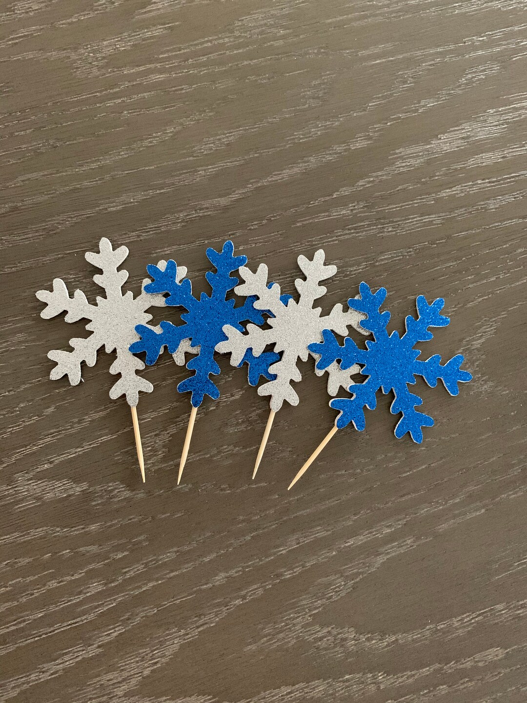 Snowflake Cupcake Toppers, Frozen Birthday Party Decoration Pack of 12
