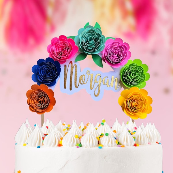 Fiesta Cake Topper | Papel Picado Topper | Flower Cake Topper | Cinco de Mayo Mexican Theme Party Decoration | First Fiesta